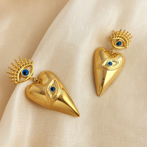 Triangle Evil Eye Blue Gold Stainless Steel Dangler Earring Women Bulk Secondary image