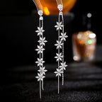 Floral Gold Silver CZ Anti Tarnish Long Dangler Tassel Earrings Bulk