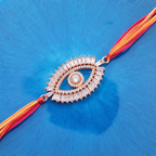 Oval Evil Eye Rose Gold Plated CZ Red Orange Thread Rakhi For Men Bulk