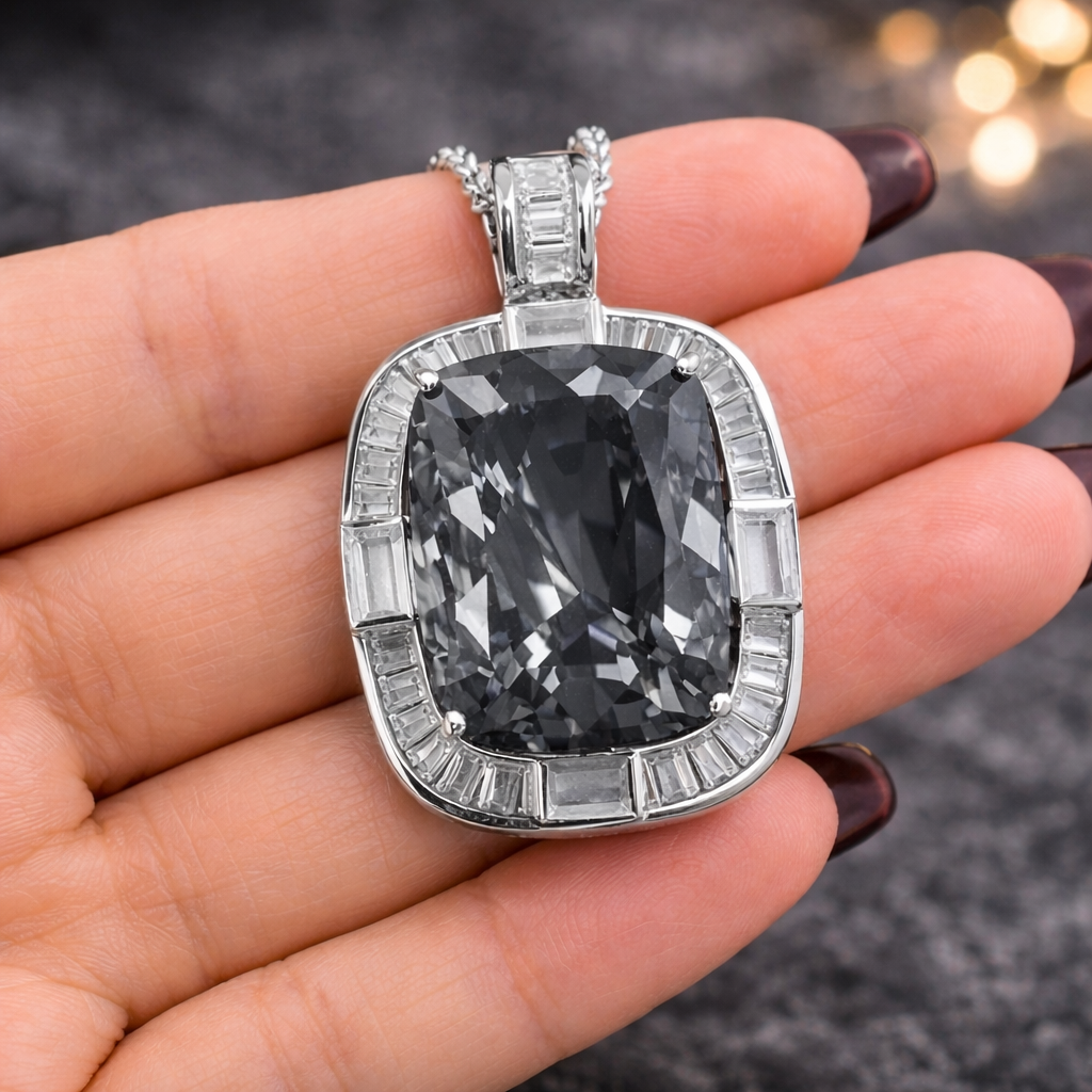 Luxury Cushion Shape Silver CZ Anti Tarnish Copper Pendant Chain Bulk