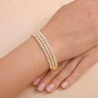 Bulk Layered Triple Row Tennis Style Gold Silver CZ Copper Bracelet
