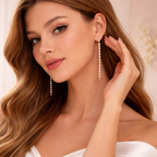 Minimal Long Faux Gold Pearl Anti Tarnish Copper Dangler Earrings Bulk