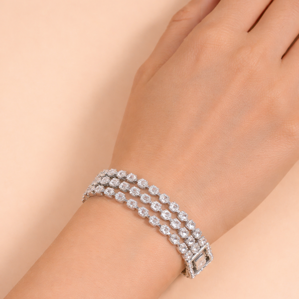 Wholesale Triple Row Star Line Round Cut Gold Silver CZ Copper Bracelet Main image