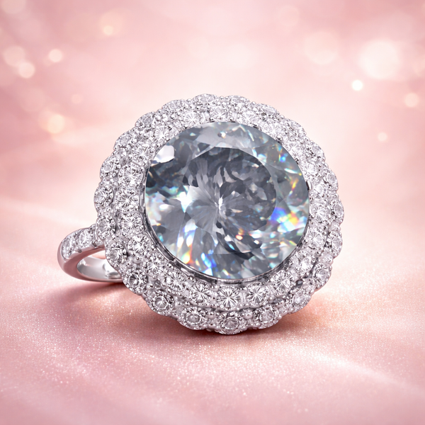 Glamorous Round Cut Silver CZ Copper Anti Tarnish Cocktail Ring Bulk Main image
