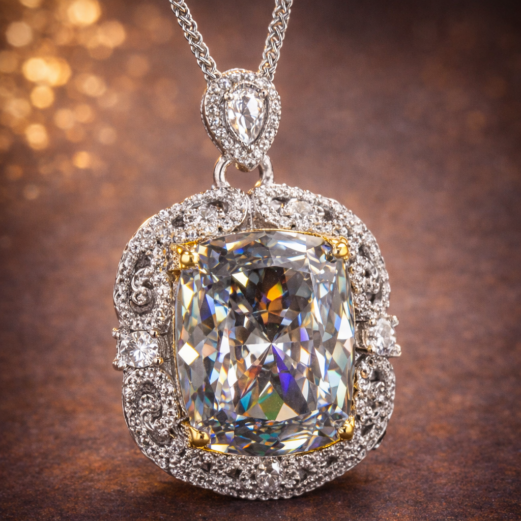 Designer Cushion Cut Gold Silver CZ Anti Tarnish Copper Pendant Bulk