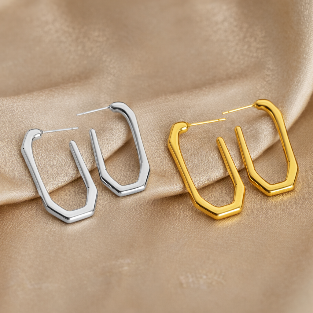 Geometric Hexagon Gold Silver Anti Tarnish Copper Hoop Earrings Bulk Main image