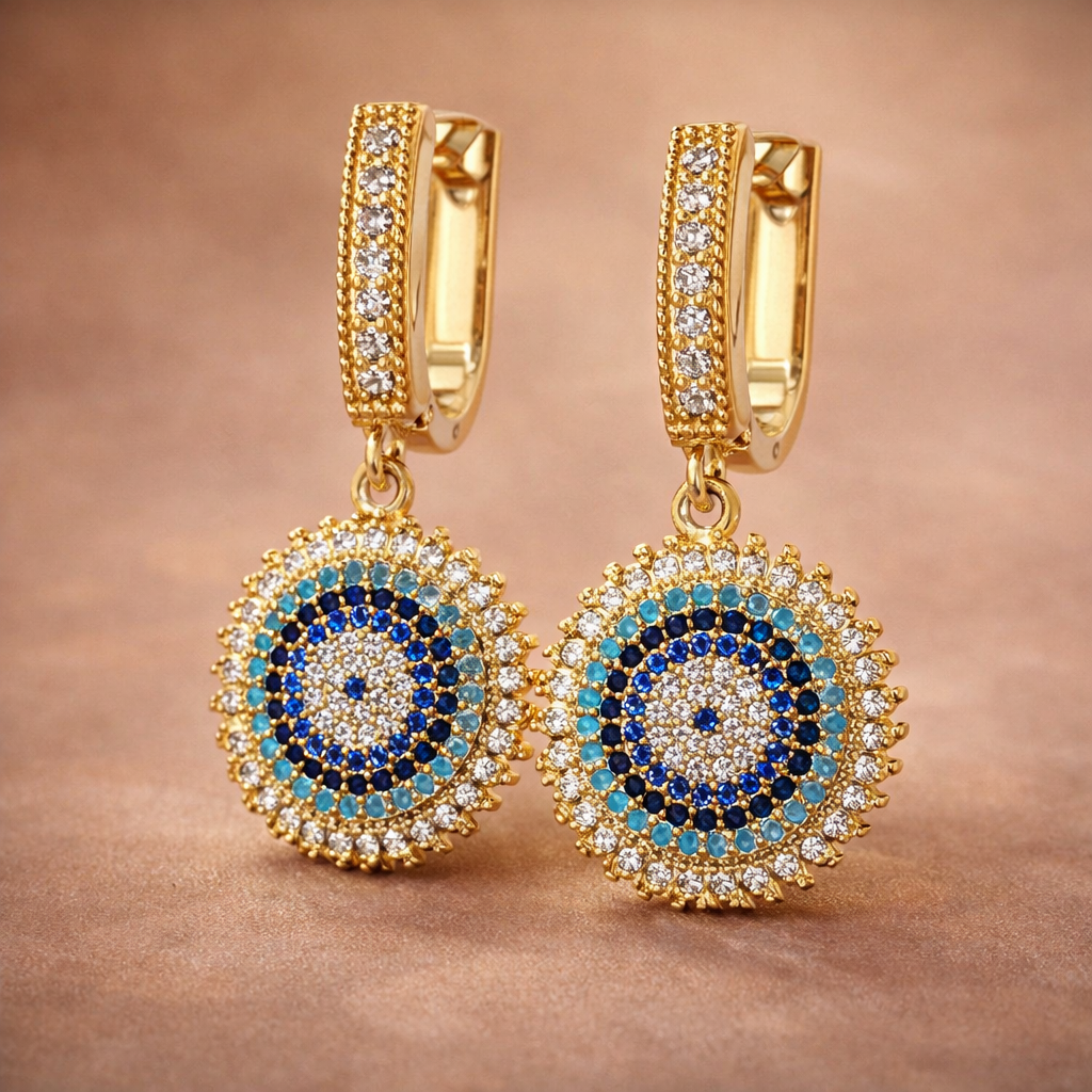 Bulk White Blue Black Evil Eye Gold CZ Anti Tarnish Copper Hoop Earrings