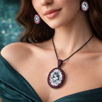 Elegant Oval Cluster Black CZ Copper Necklace Combo Set Wholesale