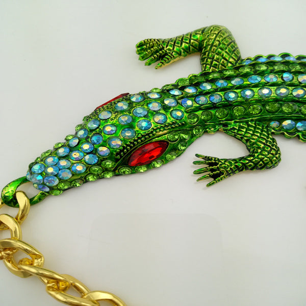Big Crocodile 18K Gold Green Alloy Collar Necklace Bulk Secondary image