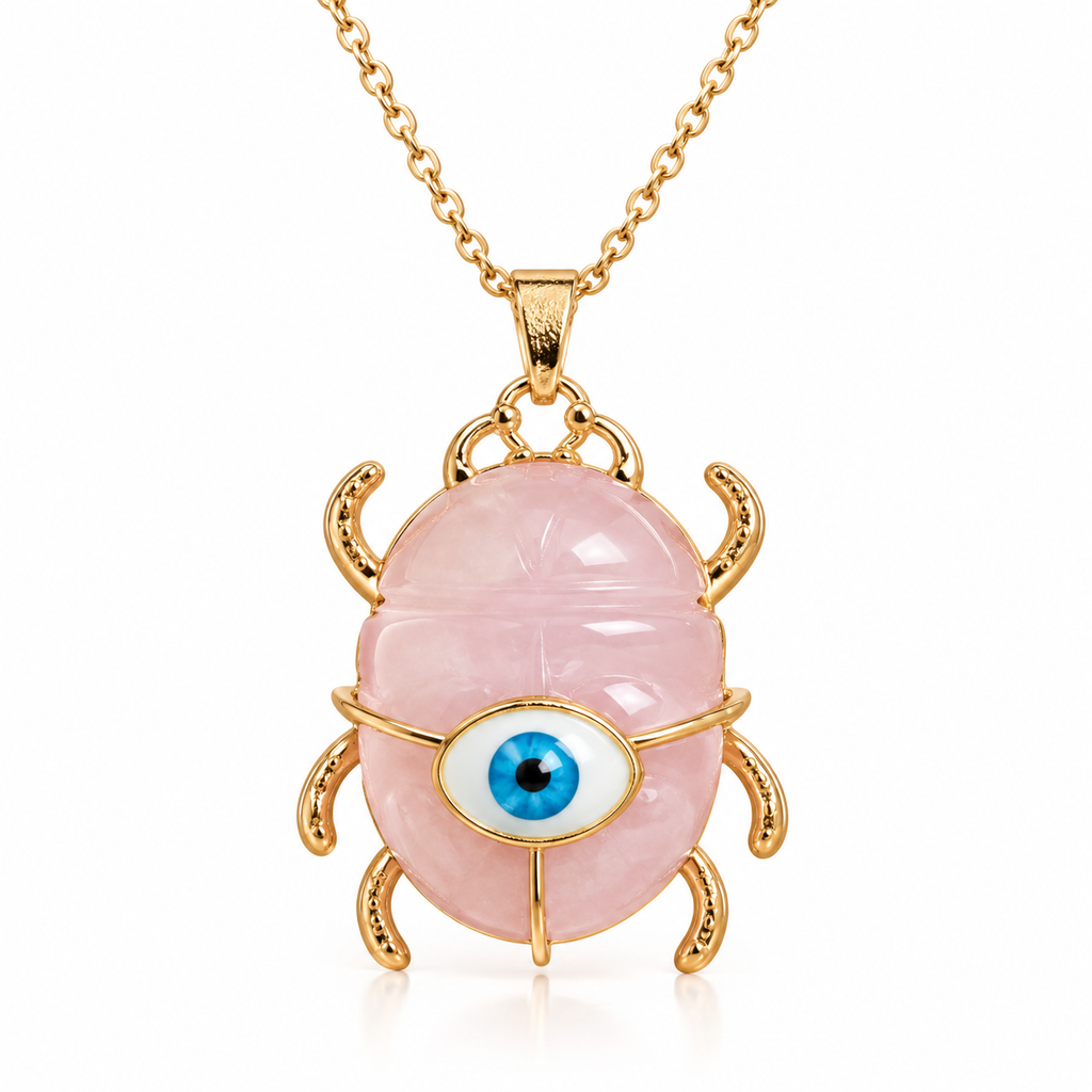 Pink Beetle Blue Evil Eye Gold Plated Beads Copper Pendant Chain Bulk