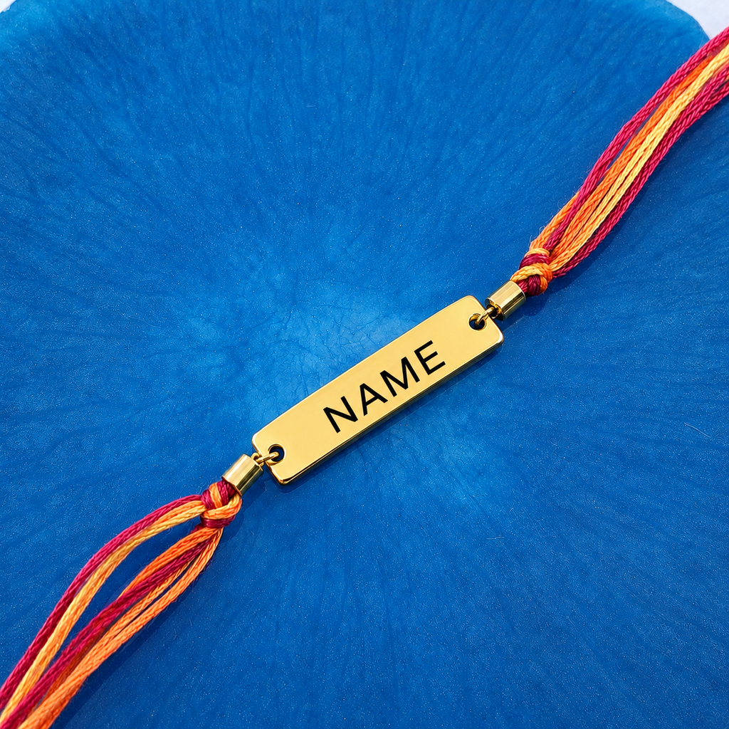 Customized Personalised Engraving Gold Plated Thread Rakhi For Men Bulk