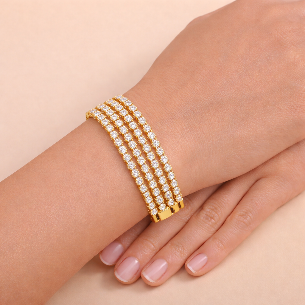 Wholesale Layered Triple Row Round Style Gold Silver CZ Copper Bracelet Main image