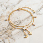 Elegant Gold Plated Celestial Star Moon Layered Chain CZ Anklets Bulk