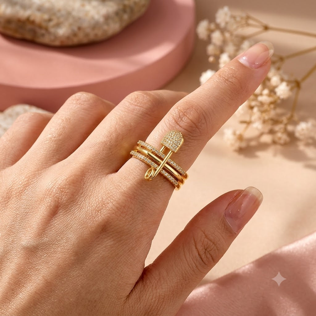 Designer Multi Layer Gold CZ Copper Anti Tarnish Cocktail Ring Bulk