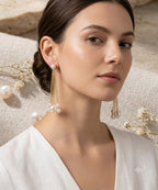Elegant Gold Long Chain Triple White Faux Pearl Dangler Earrings Bulk