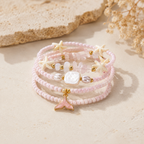 Pastel Coastal Style Starfish Layered Gold Beads Alloy Bracelet Bulk