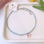 Pink Butterfly Silver Blue Black Beaded Charm Necklace Women Kids Bulk