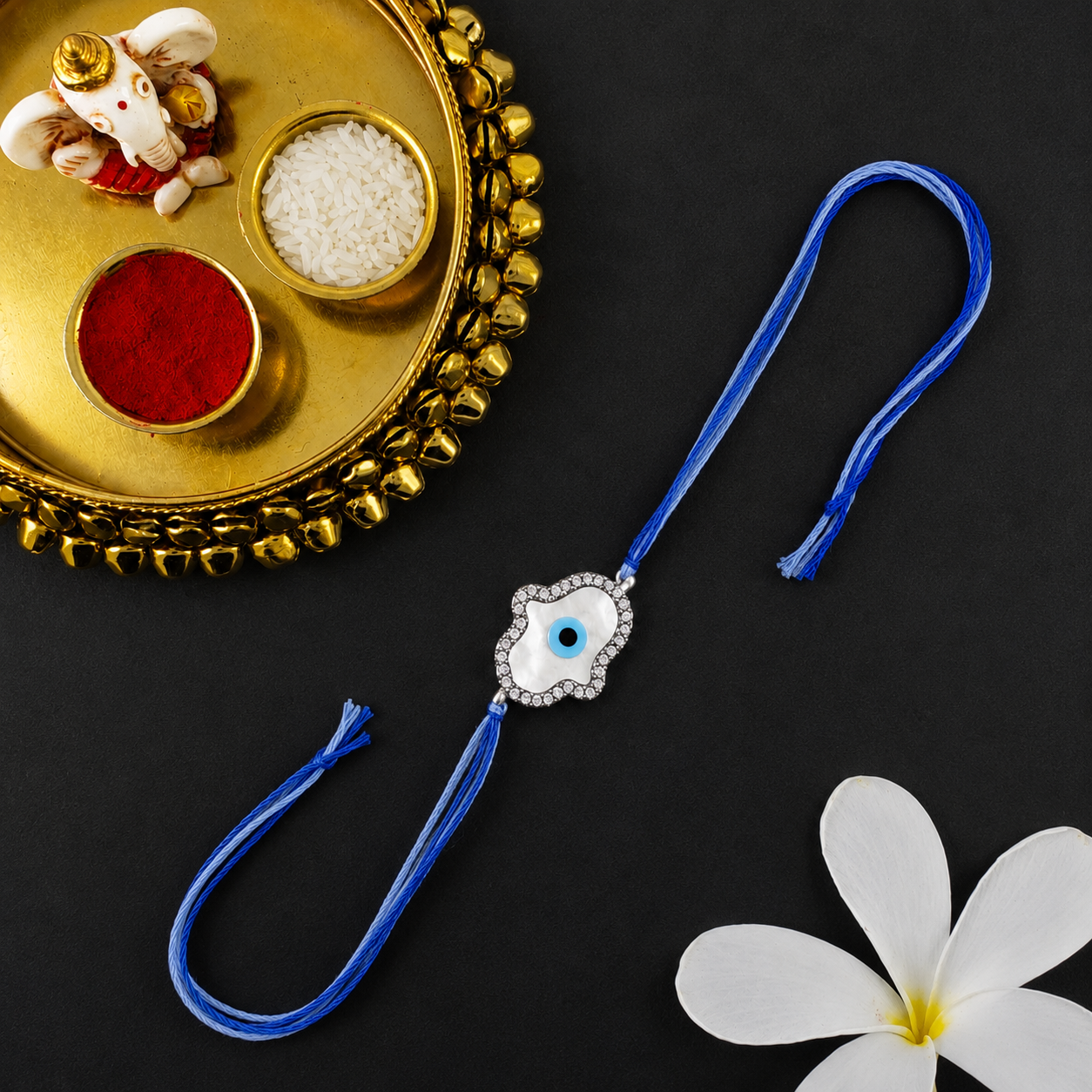 Cloud Shape Evil Eye Silver Plated CZ Mother of Pearl Thread Rakhi Bulk Secondary image
