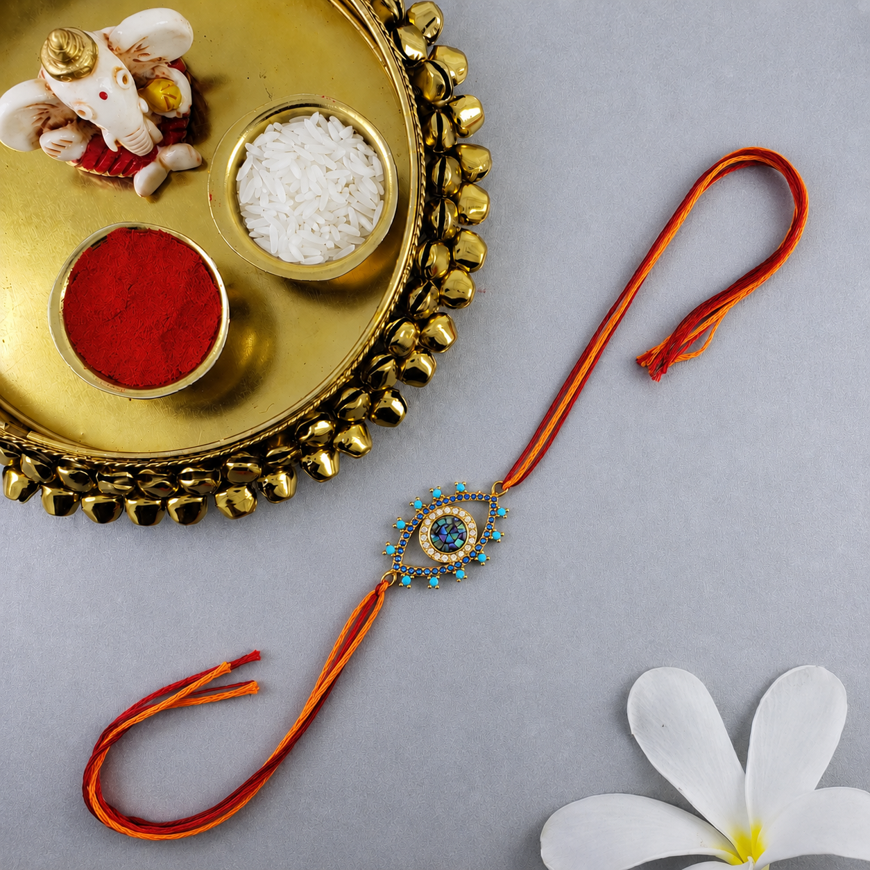 Designer Evil Eye CZ Turquoise Enamel Red Orange Thread Rakhi Wholesale
