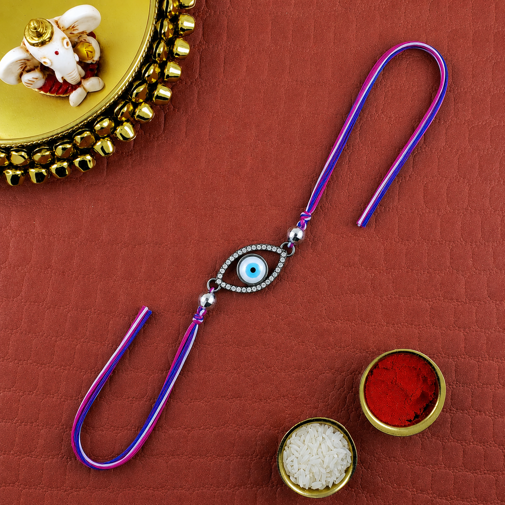 Oval Evil Eye Black CZ Pink Blue White Thread Rakhi For Men Wholesale