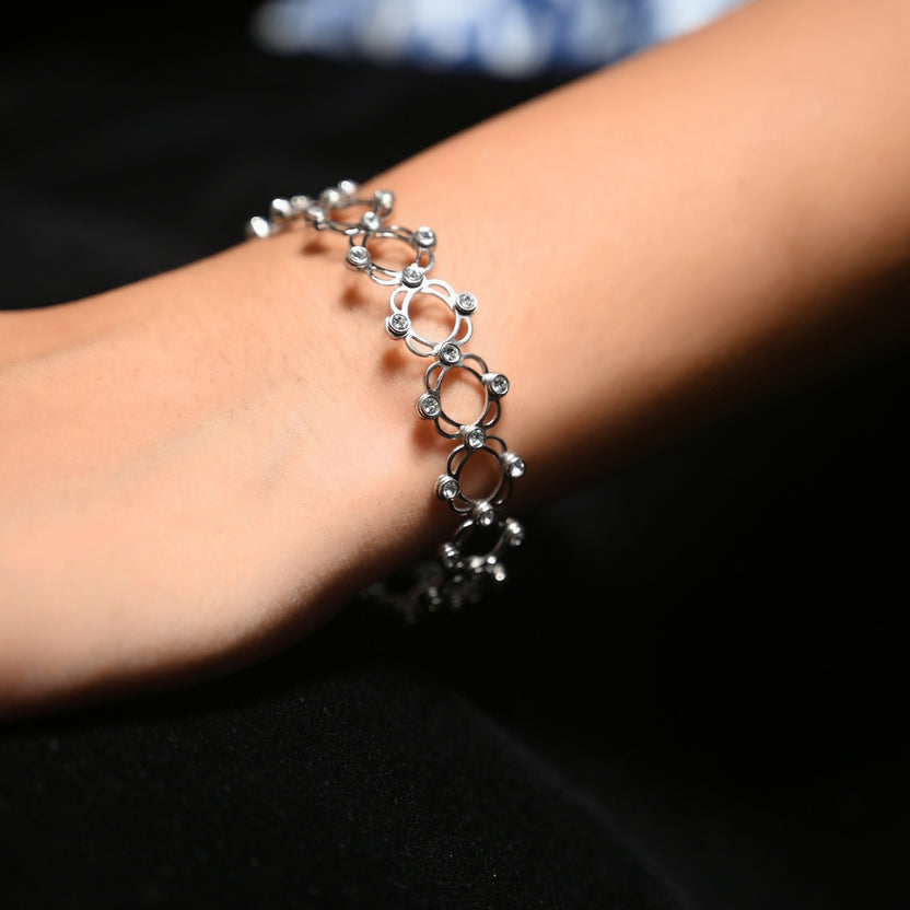 18K Gold Silver CZ Adjustable Free Size Bracelet Cum Ring Bulk