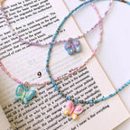Pink Butterfly Silver Blue Black Beaded Charm Necklace Women Kids Bulk