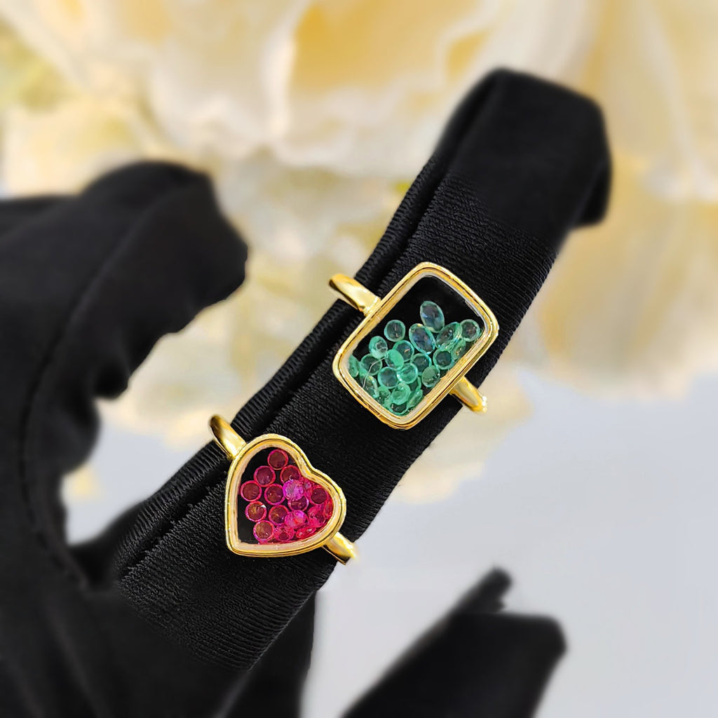 Heart Inside Beads Pink 18K Gold Anti Tarnish Free Size Ring Bulk