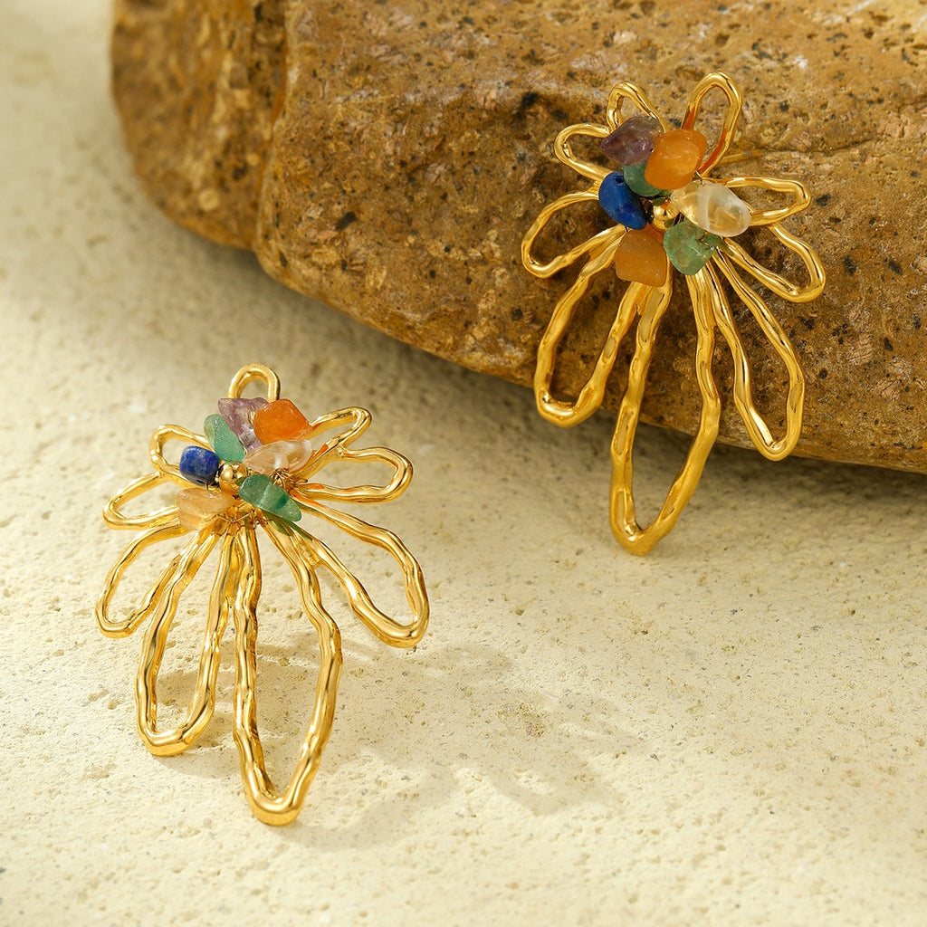 Flower Multi Gemstone 18K Gold Anti Tarnish Dangler Earring Bulk