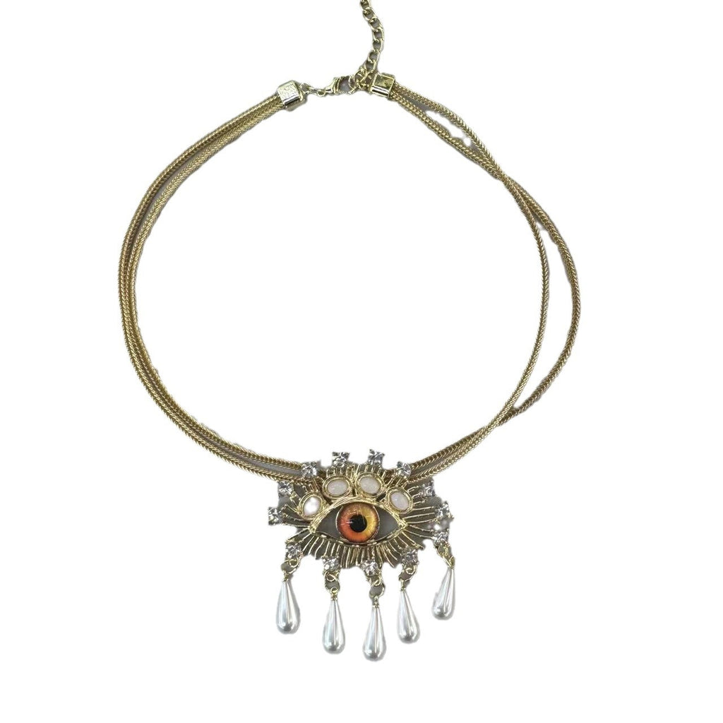Evil Eye Blue Cubic Zirconia Pearl 18k Gold Anti Tarnish Snake Necklace Pendant Chain For Women
