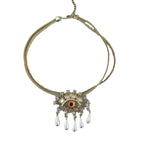 Evil Eye Blue Cubic Zirconia Pearl 18k Gold Anti Tarnish Snake Necklace Pendant Chain For Women