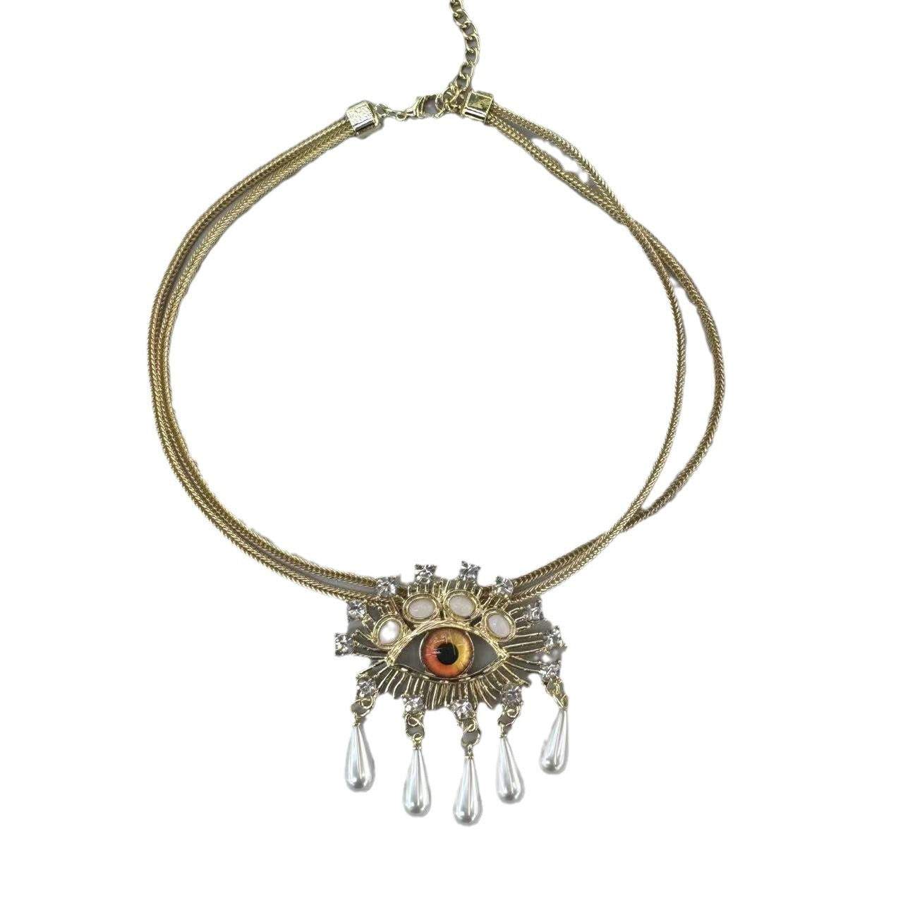 Evil Eye Blue Cubic Zirconia Pearl 18k Gold Anti Tarnish Snake Necklace Pendant Chain For Women