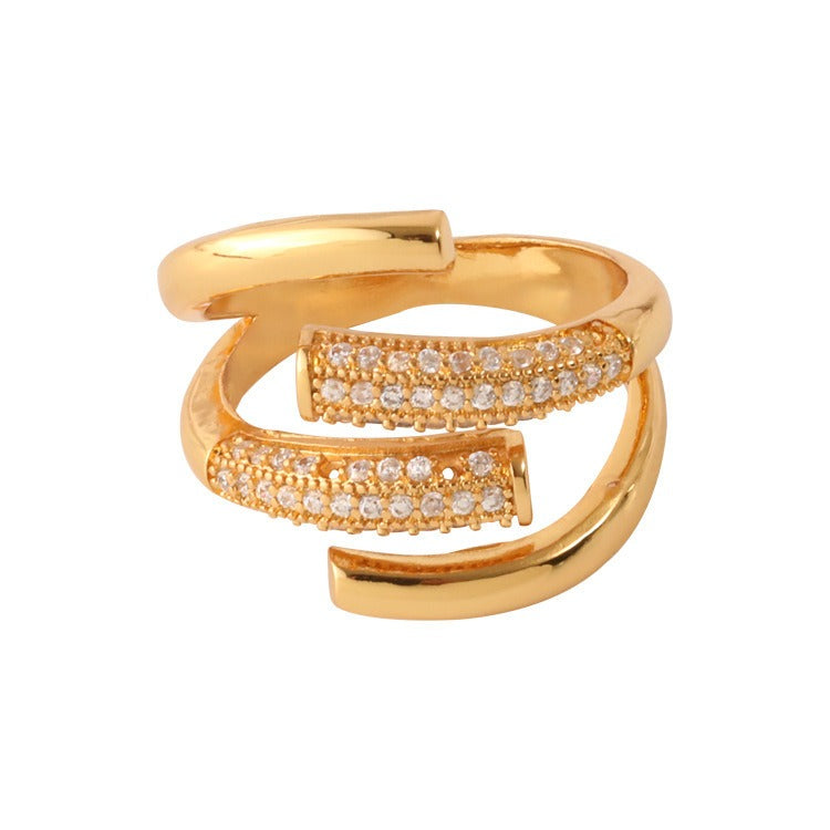 Cross Over CZ 18K Gold Plated Silver Anti Tarnish Free Size Ring Bulk