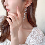 Floral Gold Silver CZ Anti Tarnish Long Dangler Tassel Earrings Bulk