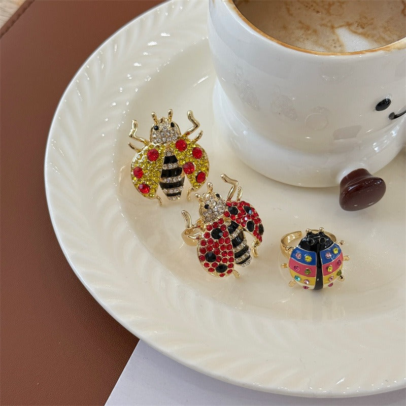Insect 18K Gold Red Black White Crystal CZ Free Size Ring Bulk