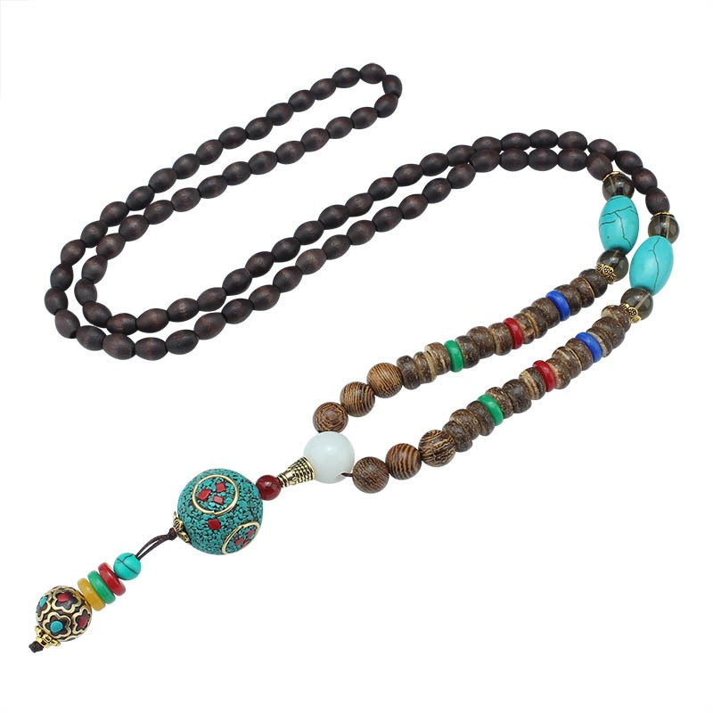 Round Beads Wooden Brown Resin Long Necklace For Women Bulk