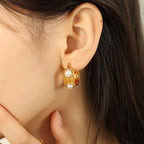 18K Gold Plated White Pearl Stainless Steel Hook Earrings Women Bulk