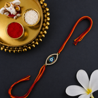 Multi Color Evil Eye Gold CZ Red Orange Thread Rakhi For Men Bulk