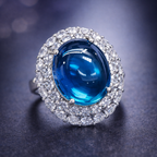 Red Blue Party Wear Oval Silver Plated CZ Copper Cocktail Ring Bulk