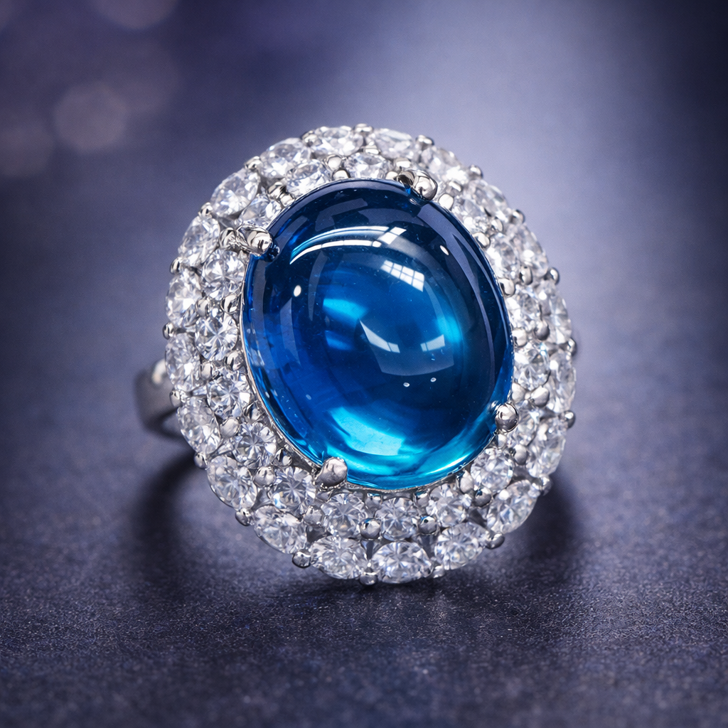 Red Blue Party Wear Oval Silver Plated CZ Copper Cocktail Ring Bulk