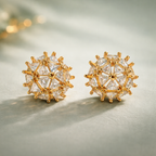 White Geometric Cluster Gold CZ Anti Tarnish Copper Stud Earrings Bulk