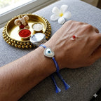 Heart Evil Eye Silver Plated CZ Mother of Pearl Thread Rakhi For Men Bulk