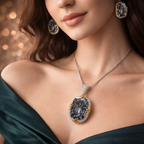 Black Classic Oval Gold Silver Plated CZ Copper Necklace Combo Set Bulk