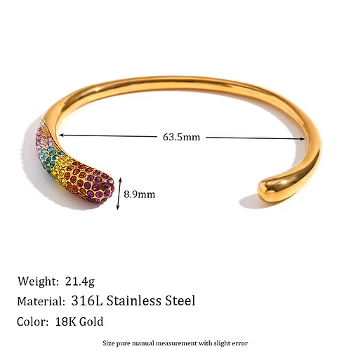Pearl CZ 18K Gold Stainless Steel Anti Tarnish Open Cuff Bracelet Bulk
