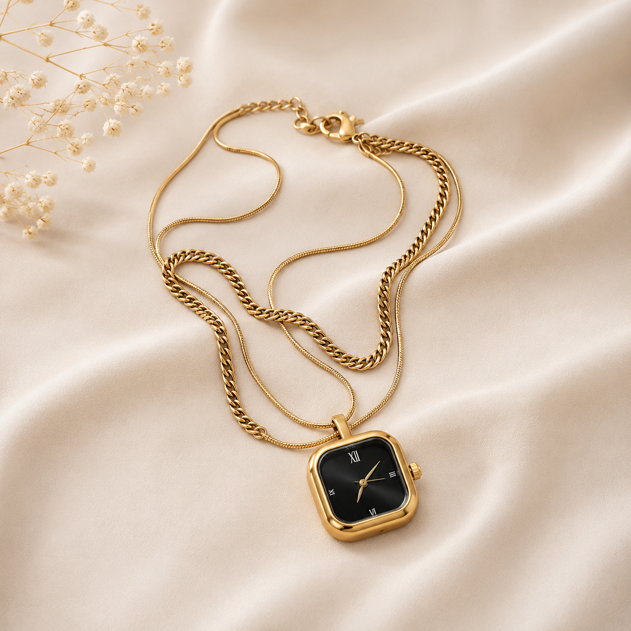 Minimalist Watch Layered Chain Gold Silver Stainless Steel Necklace Bulk