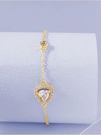 Gold Heart Cubic Zirconia Anti Tarnish Copper Bracelet For Women Bulk