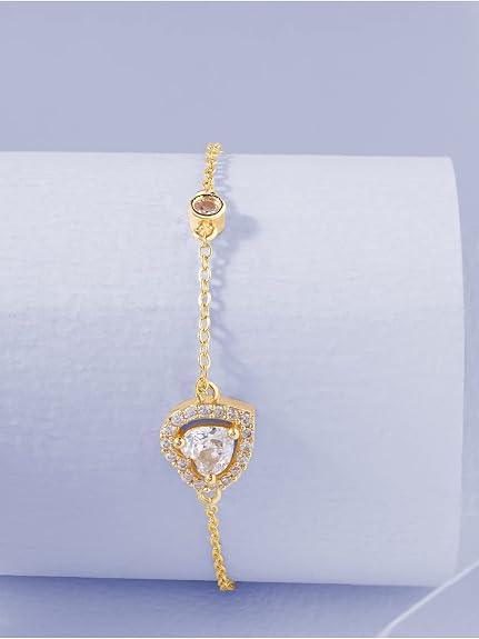 Gold Heart Cubic Zirconia Anti Tarnish Copper Bracelet For Women Bulk