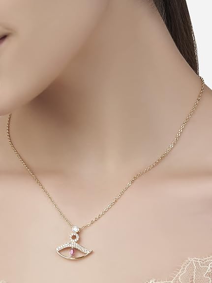 Pink Evil Eye Gold Cubic Zirconia Copper Necklace For Women Bulk