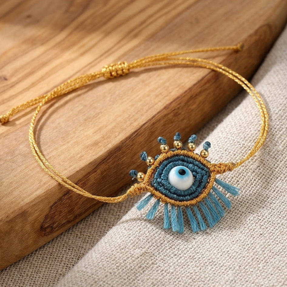 Multi Color Evil Eye Gold Beads Fabric Bracelet For Women Bulk