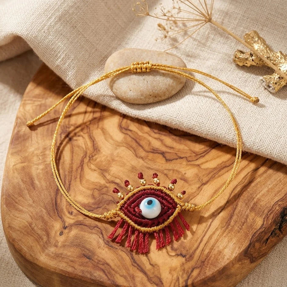 Multi Color Evil Eye Gold Beads Fabric Bracelet For Women Bulk