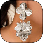 Floral Flower 18K Gold Silver Dangler Earrings For Women Bulk